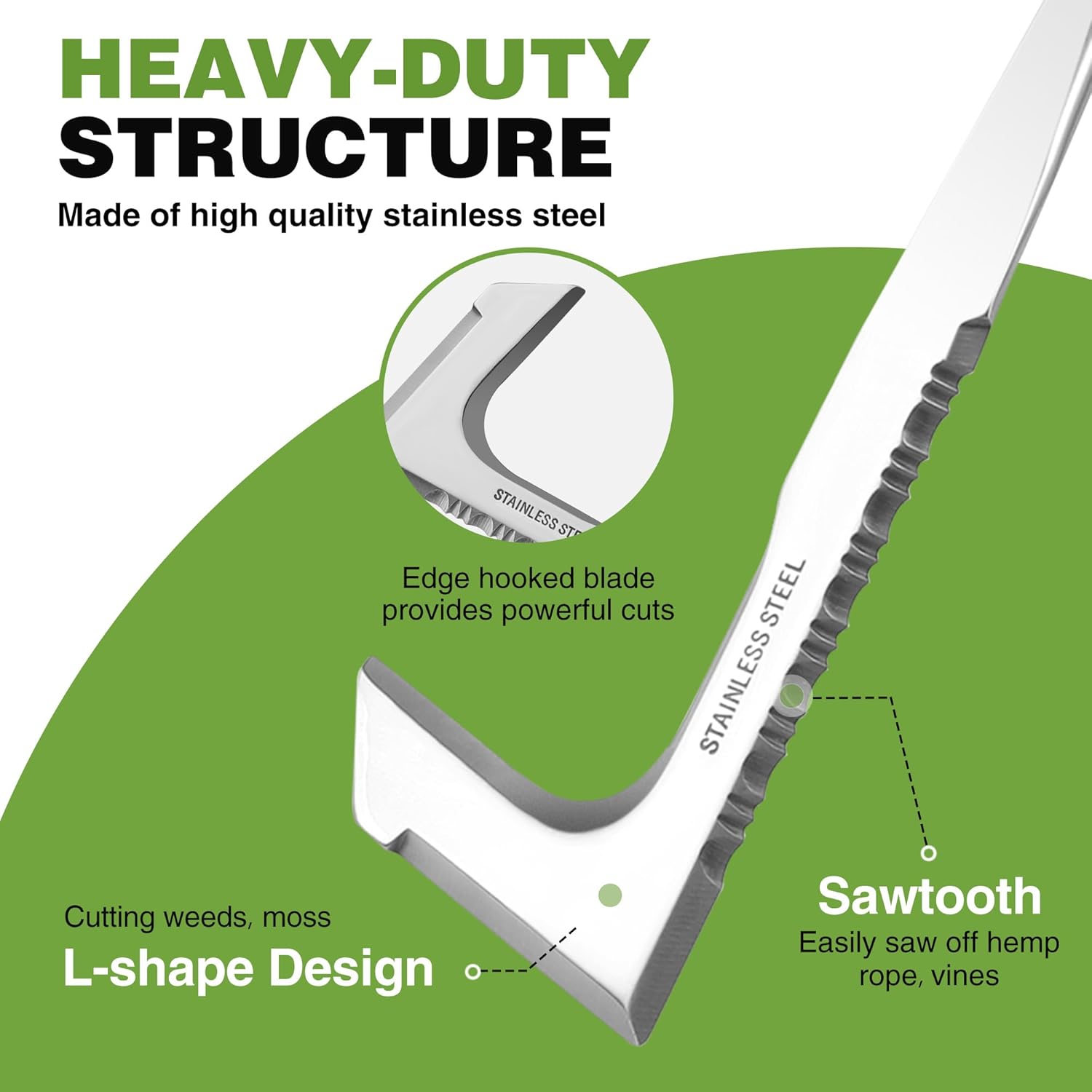 Sawtooth stainless steel L-shaped sidewalk weed puller with ash wood handle