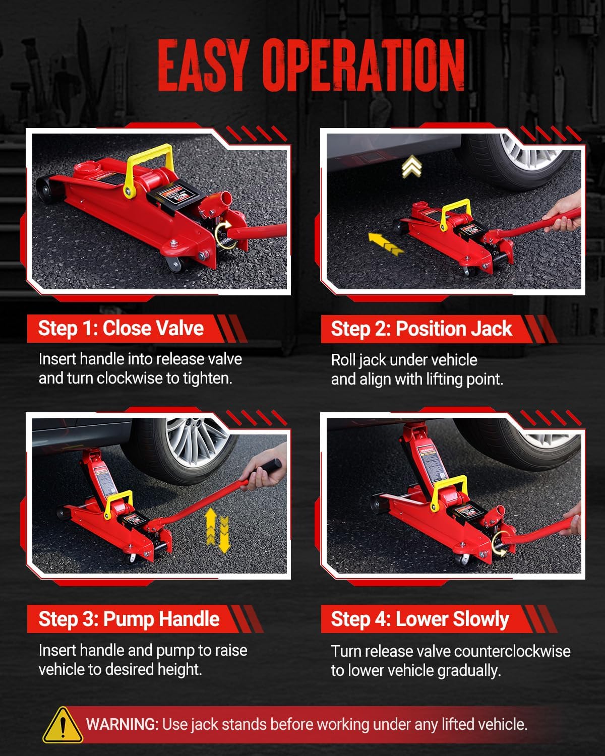 WORKPRO 2.5 Ton Hydraulic Trolley Floor Jack, Heavy Duty Steel Car Jack