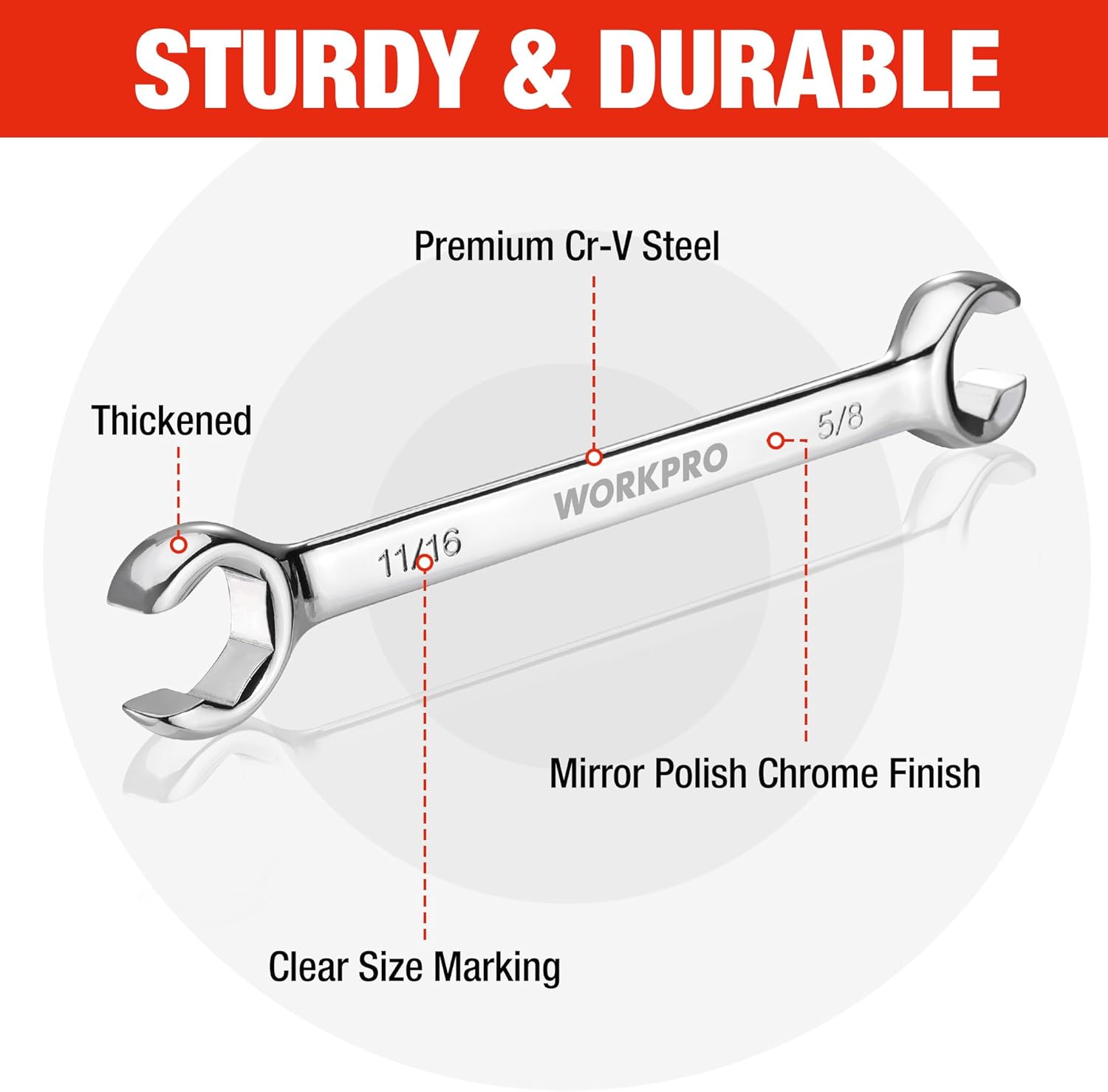 15° offset flare nut wrench with Cr-V steel finish and size markings