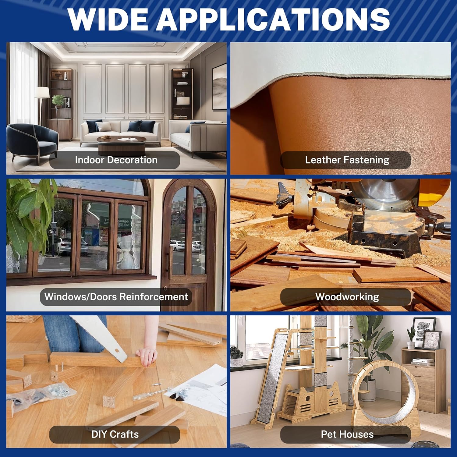 Brad nails used for indoor decor, leather fastening, and DIY woodworking projects