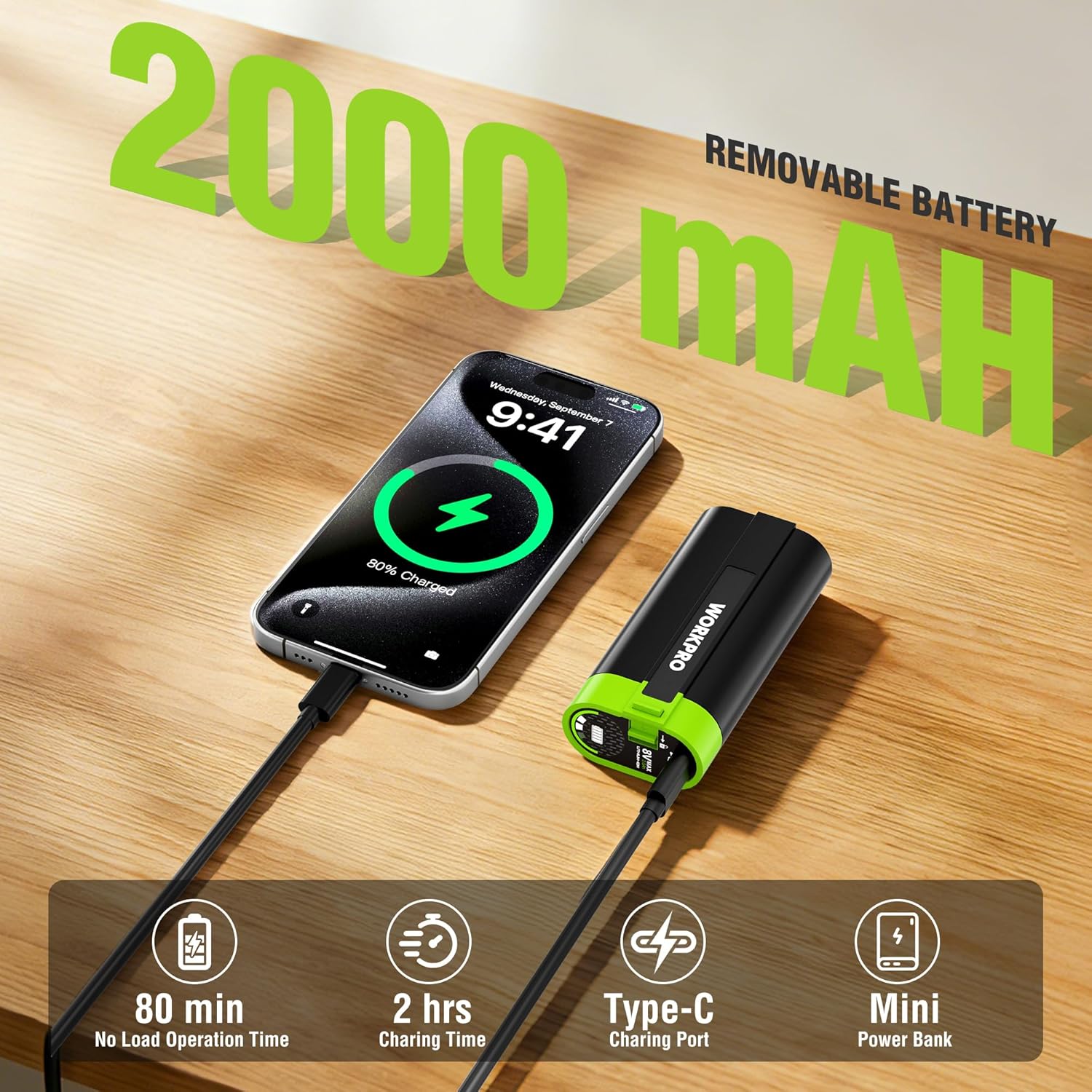 Removable battery pack for cordless trimmer with USB Type-C charging cable