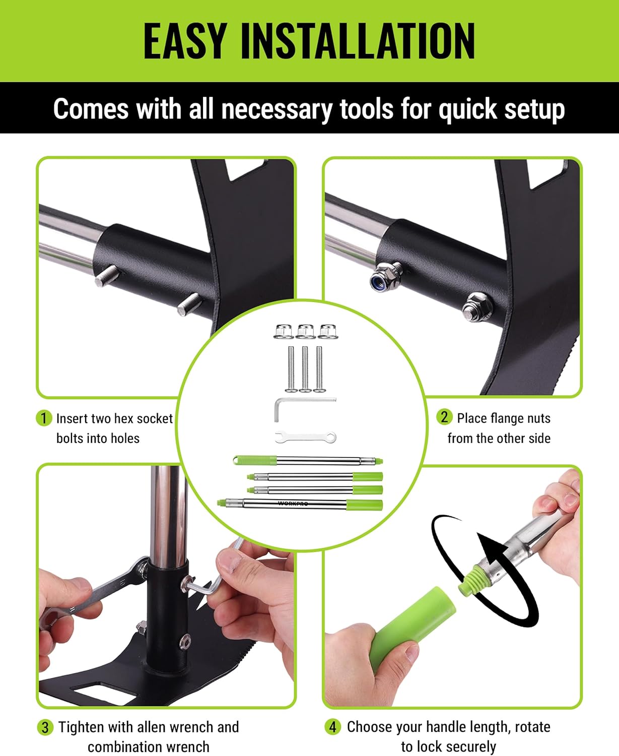 Tool stand and handle assembly parts for adjustable weed puller installation setup