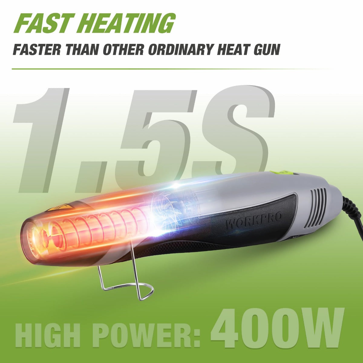 Grey mini hot air gun with glowing heating element through reflector nozzle