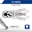 WORKPRO 1/4" Drive Stubby Ratchet, 2-In-1 Socket Wrench Flex Head Ratchet & Bit Driver, Reversible Direction Switch, CrMo Alloy, 72-Tooth, Compact Hand Tools for Home Repair & Tight Spaces
