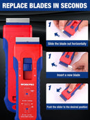 WORKPRO Retractable Razor Blade Scraper with 56 Blades, Built-in Storage Cleaning Scraper Tool for Paint Stickers Adhesive Glass Ceramic Wood