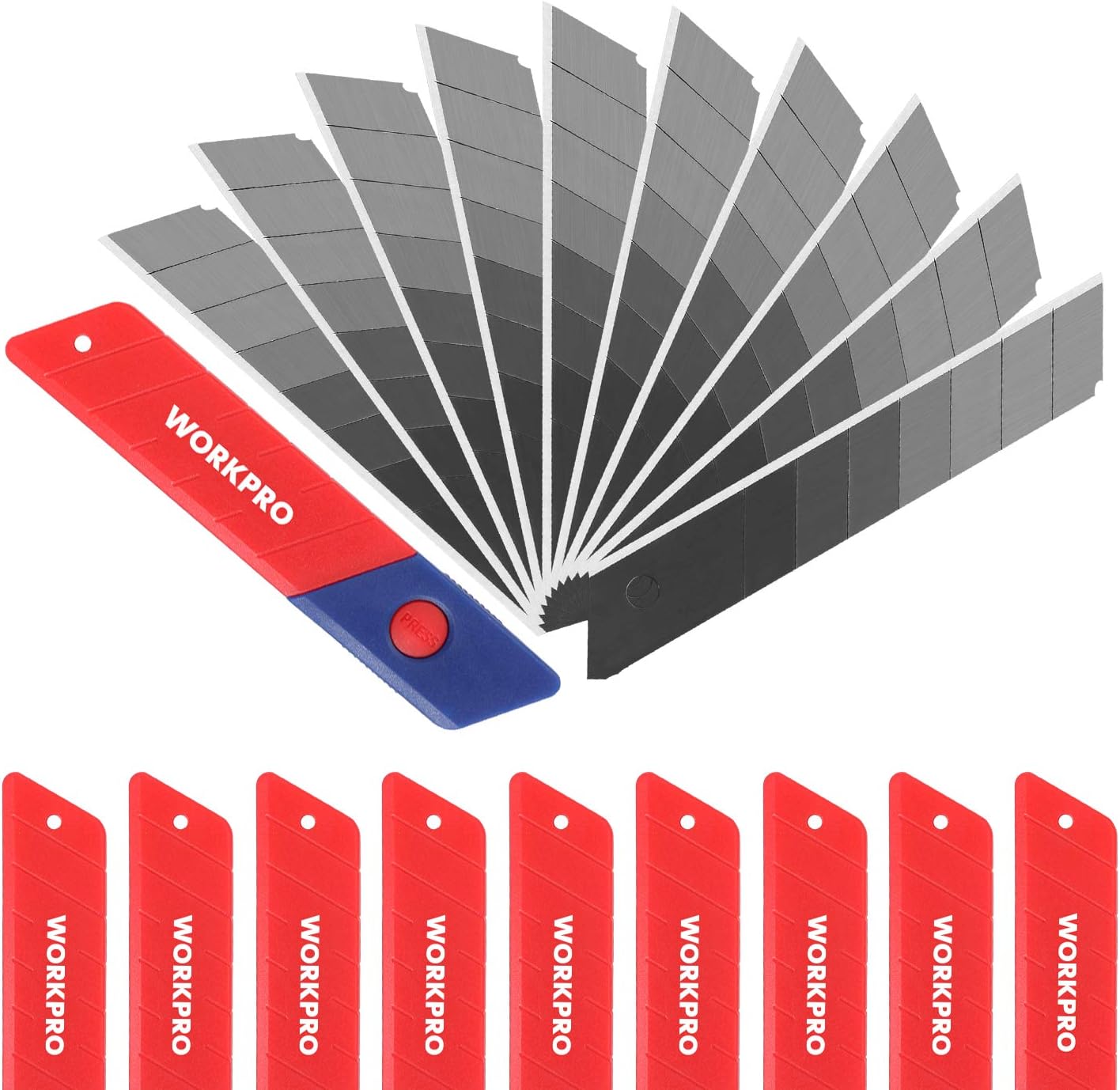 WORKPRO red snap-off utility knife blades, multiple 9mm replacement pieces in pack