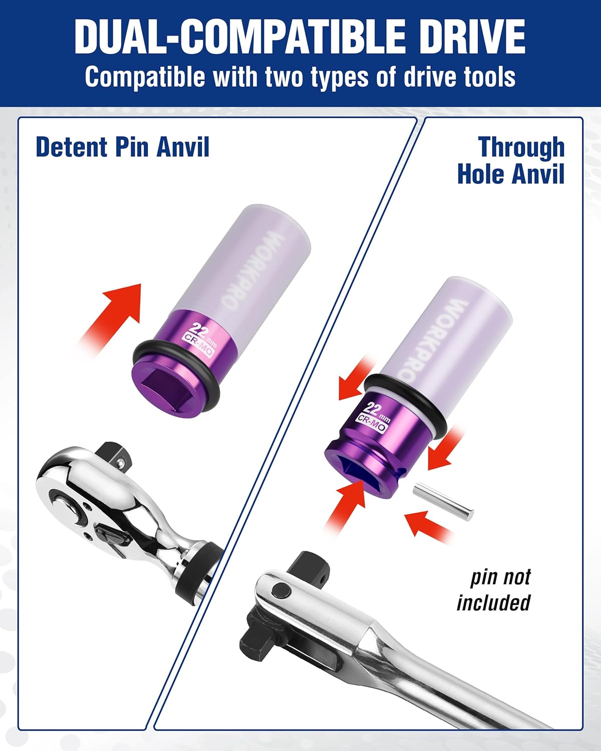 1/2 in drive lug nut socket compatible with detent pin anvil designs