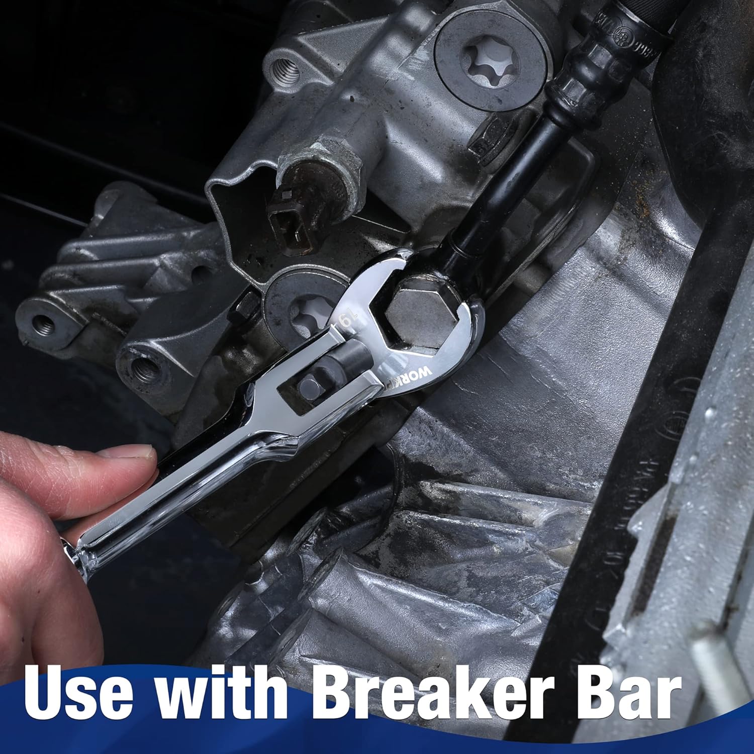 3/8 in drive crowfoot flare nut wrench gripping a fastener in an engine bay