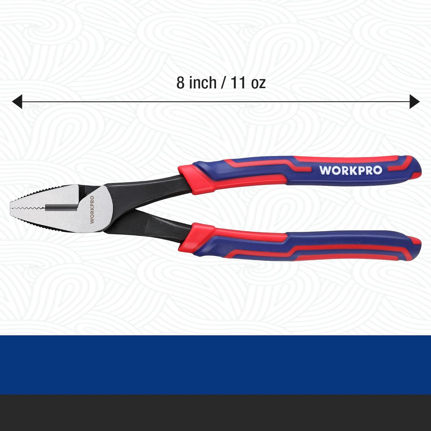WORKPRO 8 in screw extractor pliers with serrated jaws and red-and-blue comfort grip handles