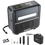 Portable tire inflator with top display panel, side vented grille, and built-in handle