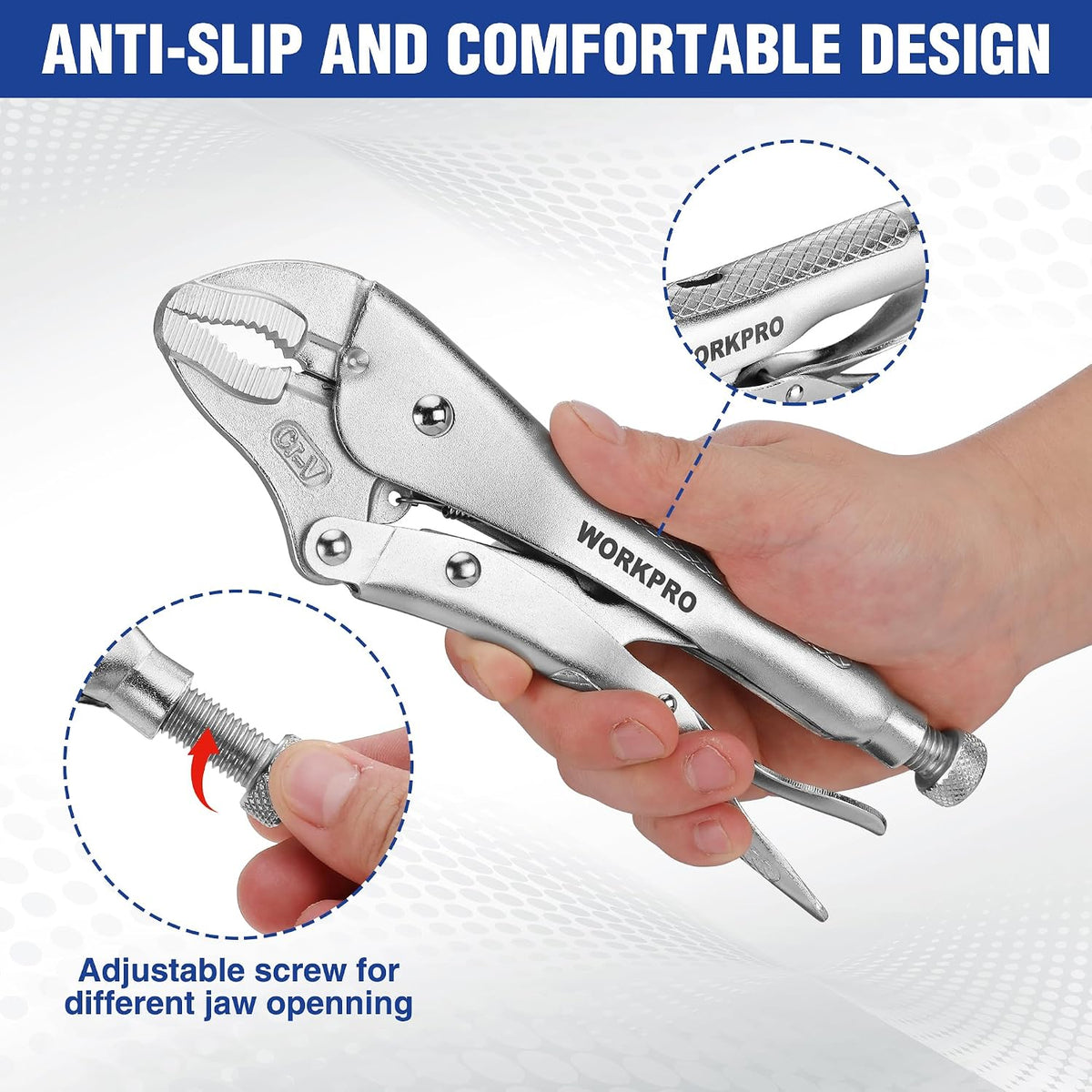 WORKPRO Locking Pliers, 10-inch Curved Jaw Vice Grips pliers | Chromium-Vanadium Steel Locking Pliers with Wire Cutter, Locking Adjustable Vise Grips for Clamping Twisting Welding