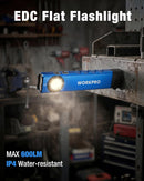 WORKPRO Rechargeable Work Light, 600 Lumens Flat Pocket Flashlight with UV Light, Magnetic Base & Clip, Slim LED EDC Flashlight for Garage, Camping, Home, and Emergencies