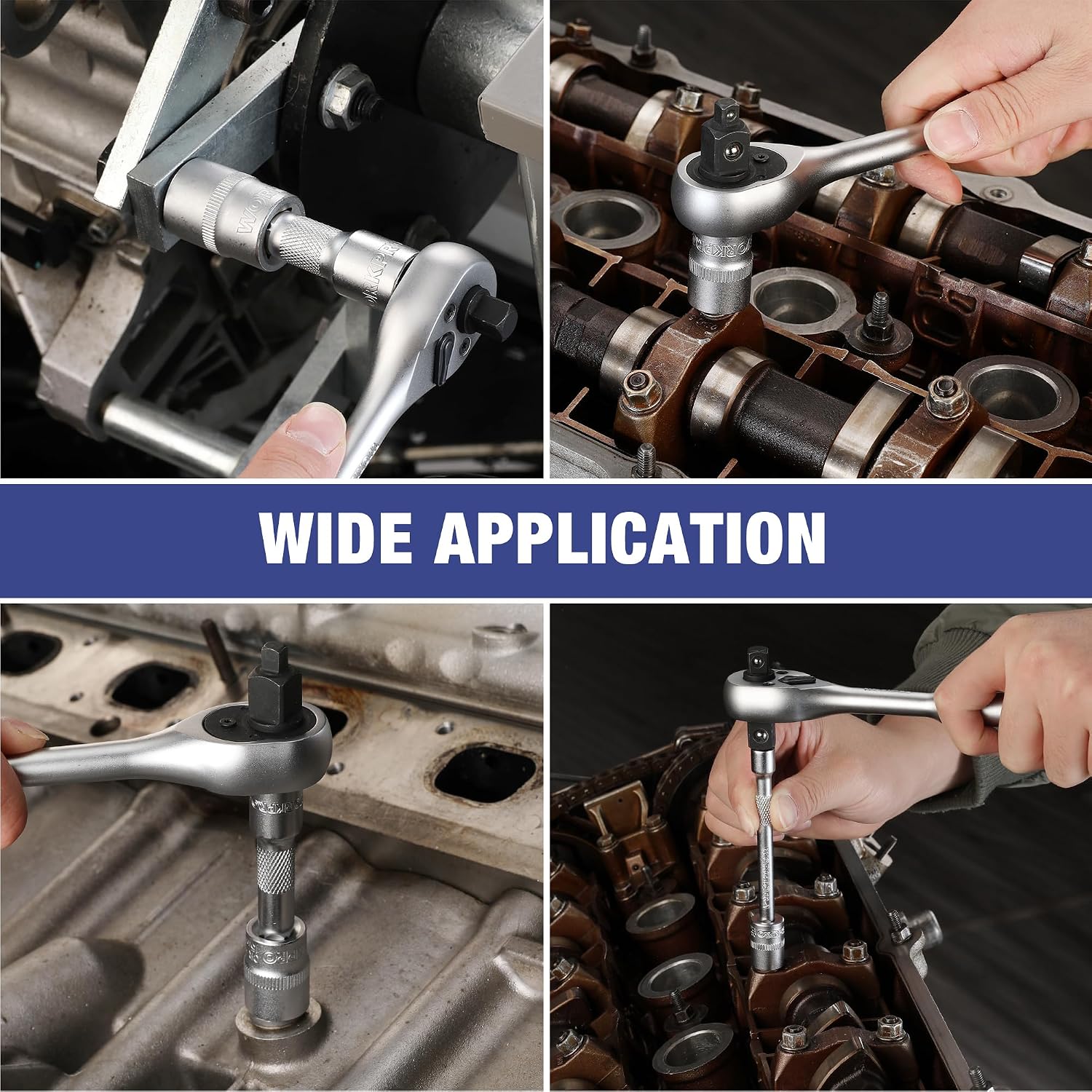 Ratchet handle used with sockets on engine parts for general auto repair work