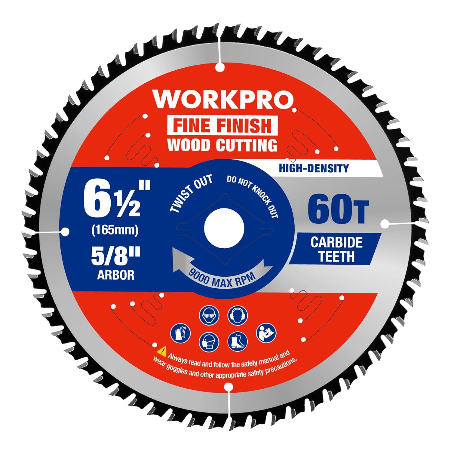 WORKPRO circular saw blade, 6-1/2 in diameter, 60T carbide teeth, fine finish cutting