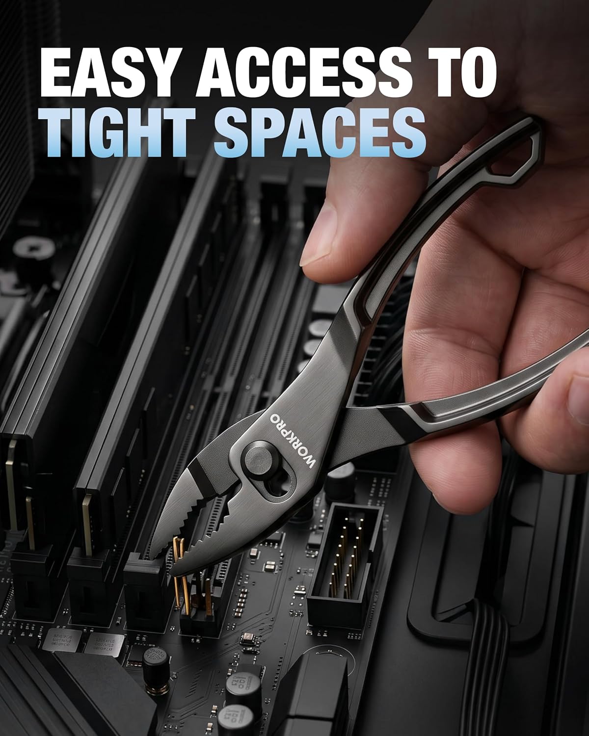 WORKPRO slip joint pliers for tight spaces, slim handles and serrated jaws