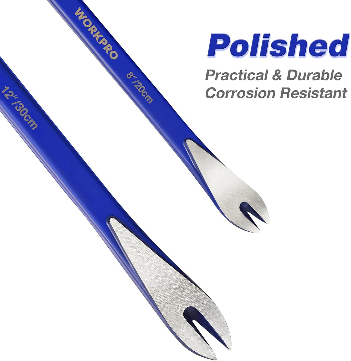 WORKPRO nail puller set with polished silver steel heads and blue pry handles