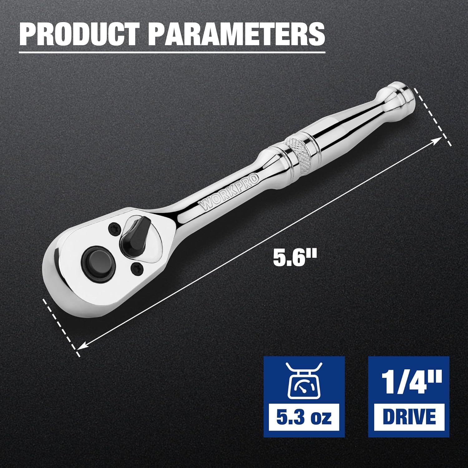 Chrome 1/4-in drive ratchet wrench with quick-release, reversible head
