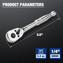 WORKPRO 1/4-Inch Drive Ratchet, Quick-Release Reversible Ratchet Wrench, 72-Tooth Handle, Chrome Alloy Made, Cr-Mo Head, Full Polished