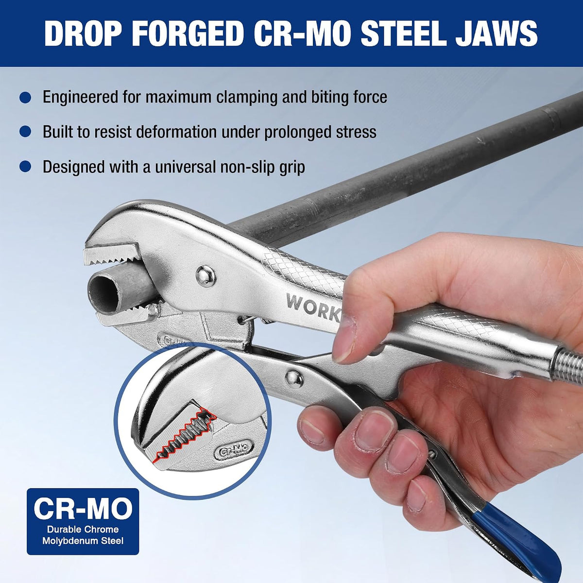WORKPRO 10" Straight Jaw Locking Pliers, CR-MO Steel Construction with Perforated Screw, Multipurpose Clamping Tool for Automotive, Welding, and Home DIY