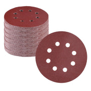 Red 8-hole hook-and-loop sanding disc stack, 5-inch round, 120-grit