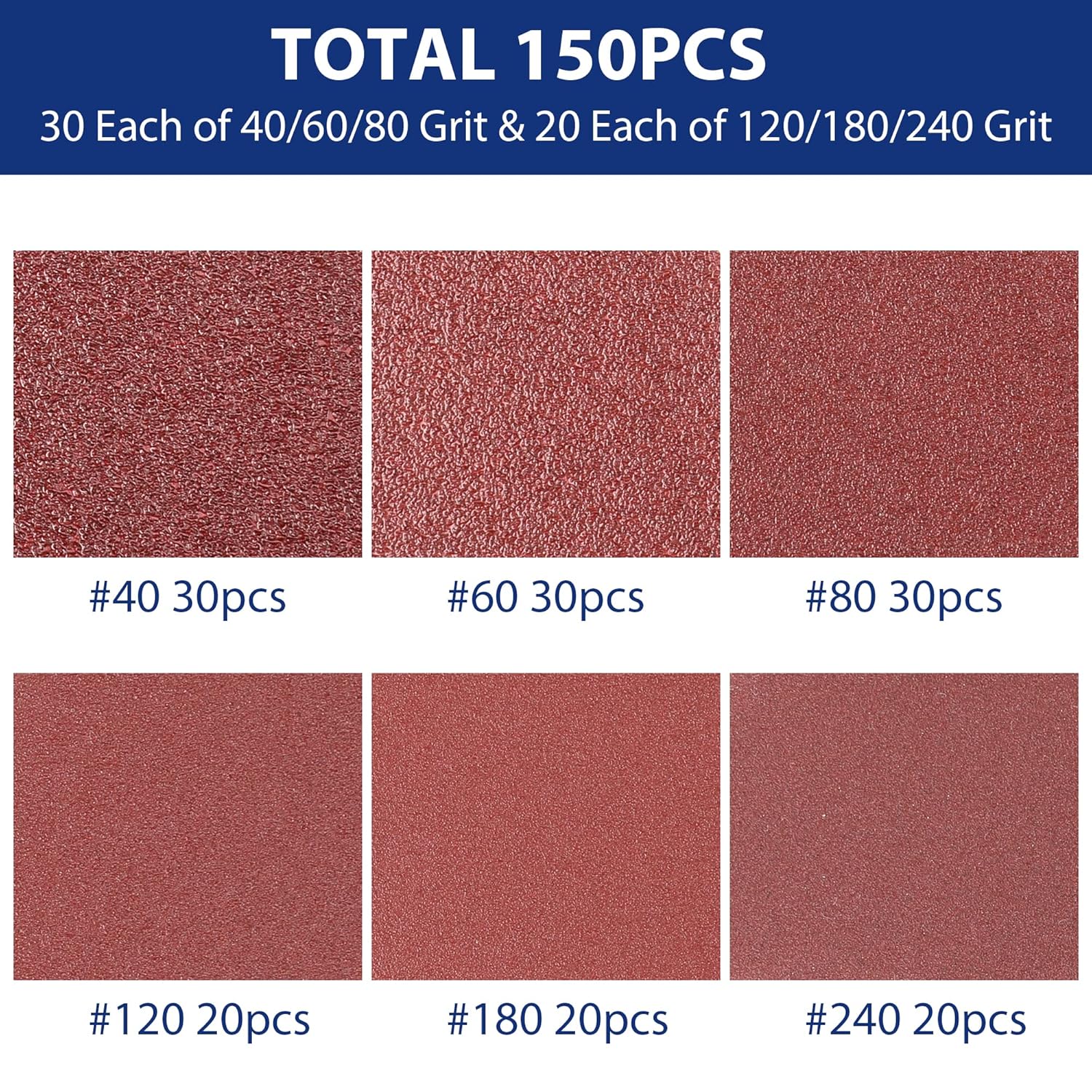 Assorted triangular sanding pads in multiple grits: 40/60/80/120/180/240