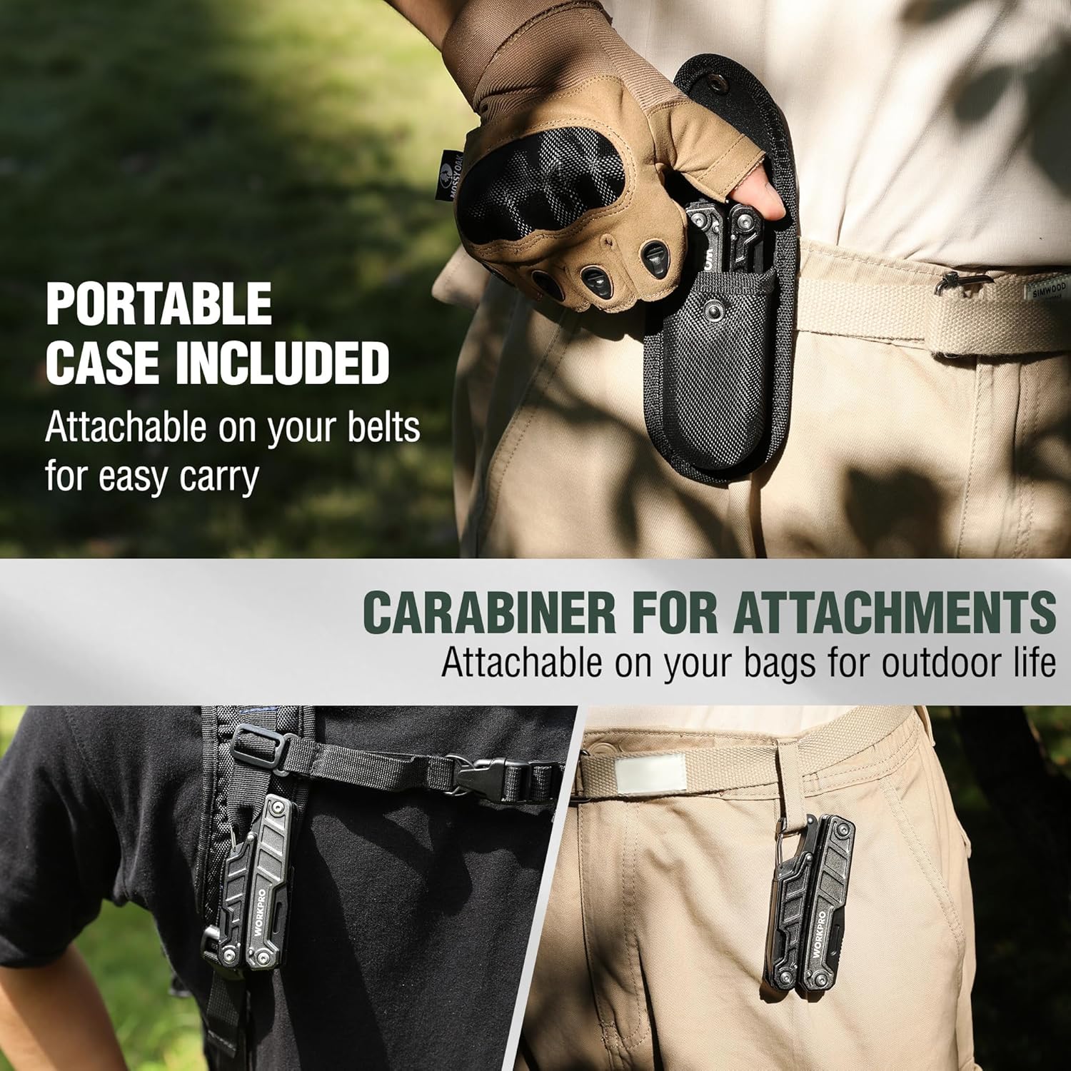 WORKPRO multitool sheath with carabiner clip for belt or bag attachment