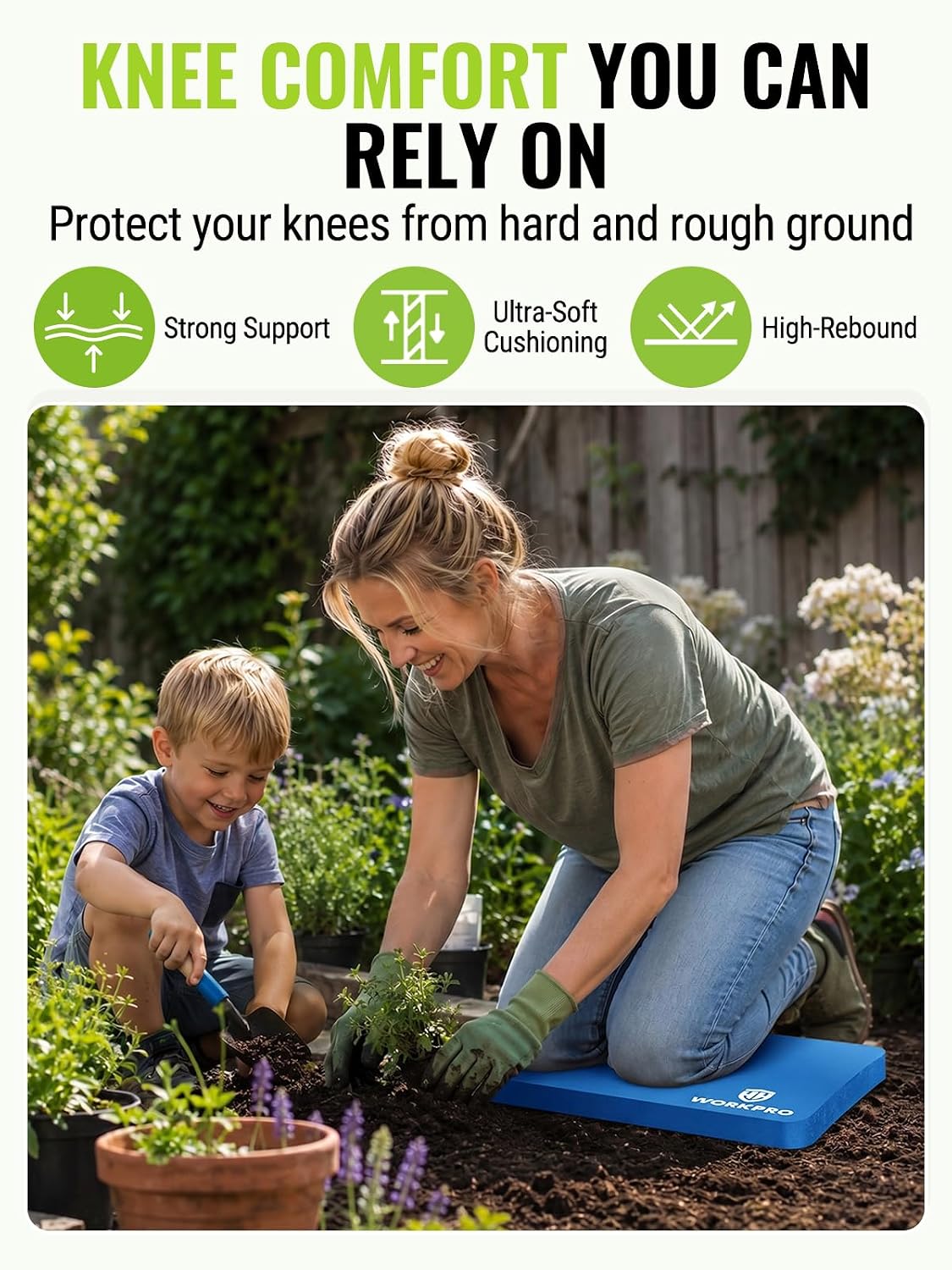 WORKPRO extra thick kneeling pad in black and blue, foam padding for kneeling during floor work and DIY