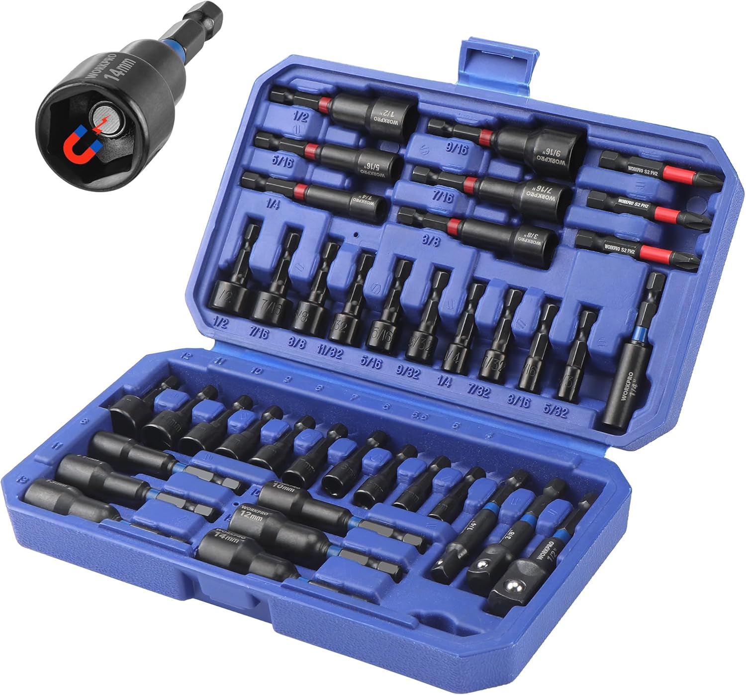 WORKPRO 39-Piece Magnetic Nut Driver Set, Impact Drill Driver Bit 1/4