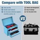 WORKPRO Mini Metal Tool Box with 2 Drawers and Top Storage, Small Tool Chest with PVC Liners and PP Feet Pads, Cold Rolled Steel Toolbox with Magnetic Tab, Blue (W)