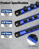 WORKPRO Magnetic Socket Organizer Set, 1/2" 3/8" 1/4" Drive Aluminum Alloy Socket Holder with Removable Socket Clip for Quick Customization, 3PC Socket Rail for Tool Box Drawer (Sockets Excluded)