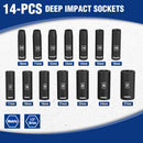 WORKPRO 14-Piece 1/2＂ Drive Deep Impact Socket Set, 6-Point Impact Deep Socket Set with Heavy Duty Storage Case for Automotive and Mechanical Repairs, 10mm-27mm, Cr-V Steel, Metric