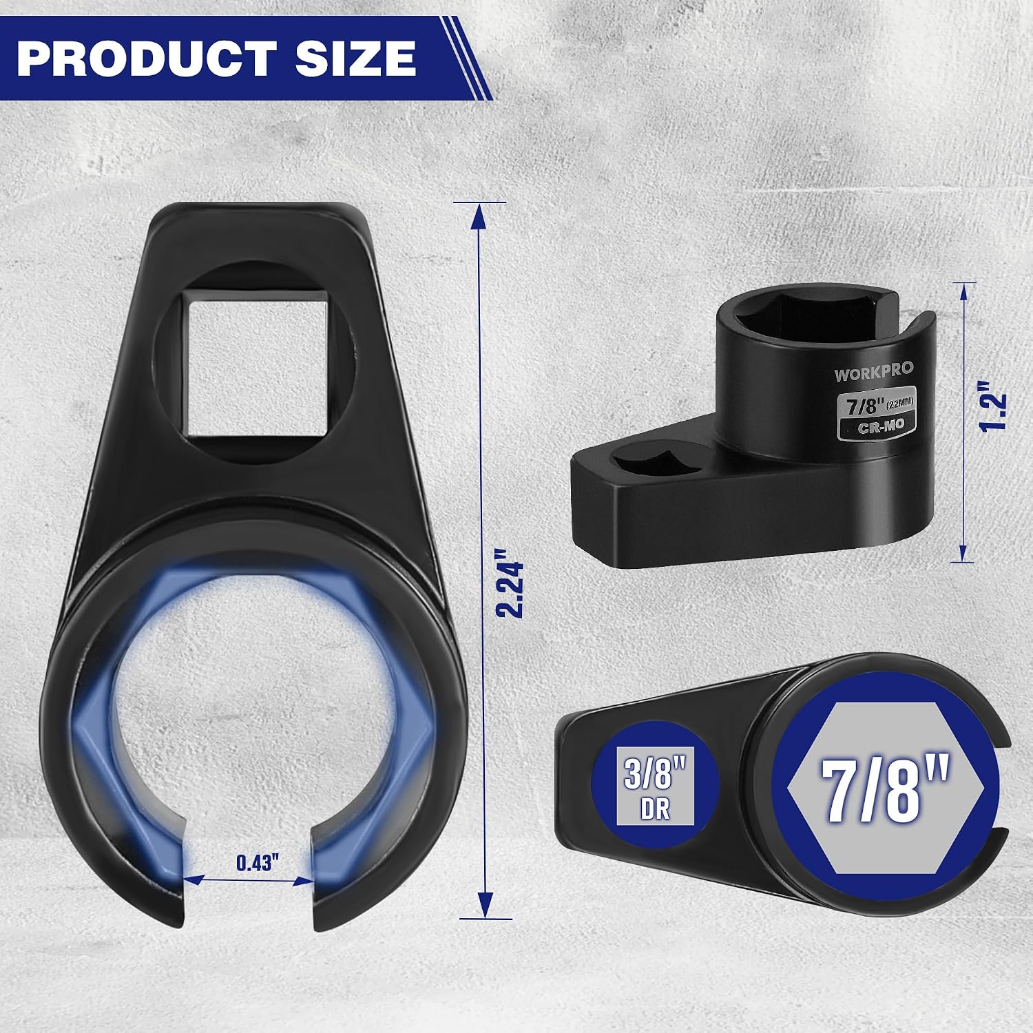 Black offset oxygen sensor socket with 3/8 in drive and 7/8 in opening