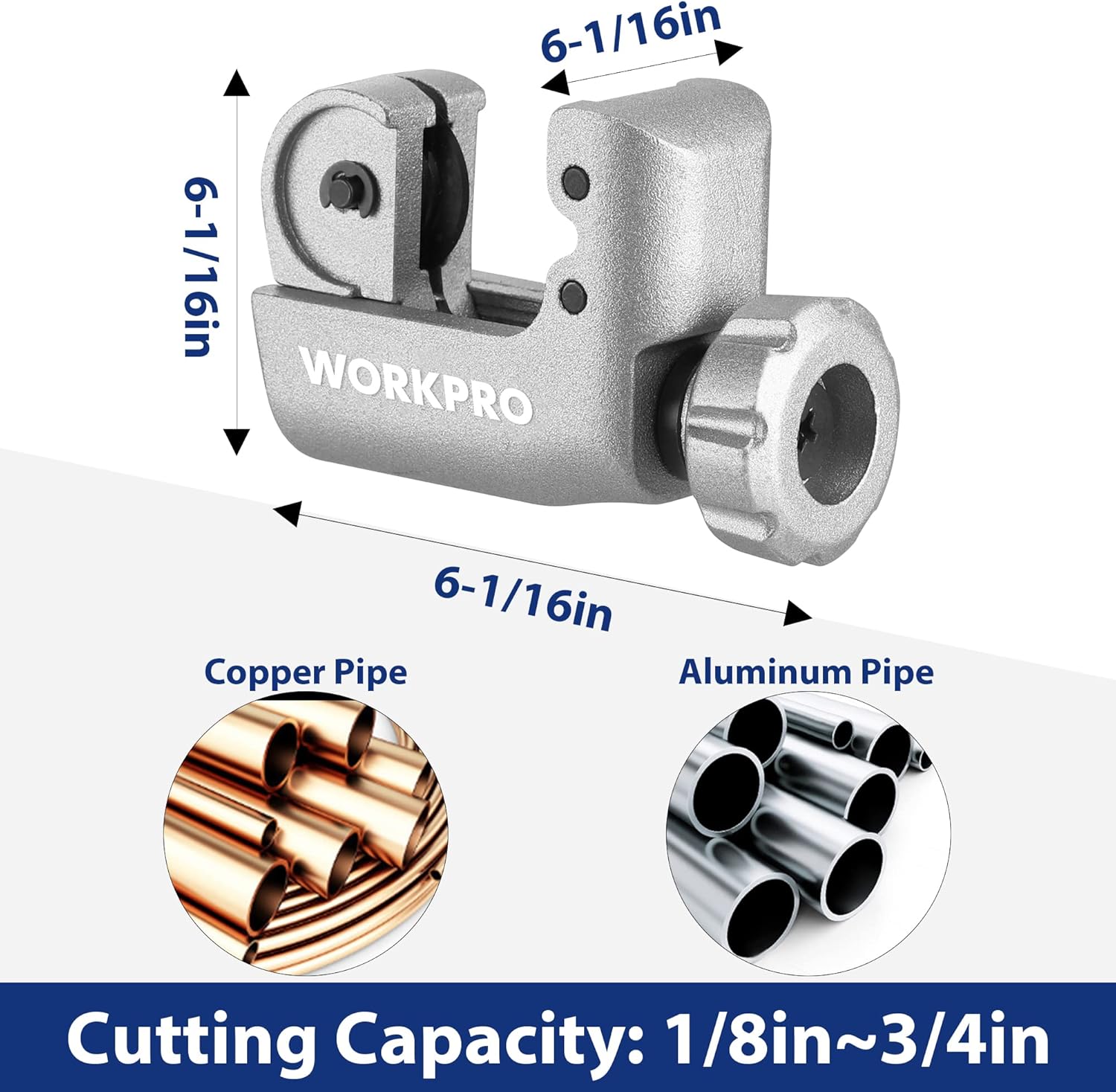 Mini tubing cutter tool with cutting wheel and handle, for copper and aluminum pipes
