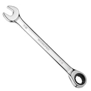 Chrome ratcheting combination wrench with 12-point box end and open jaw