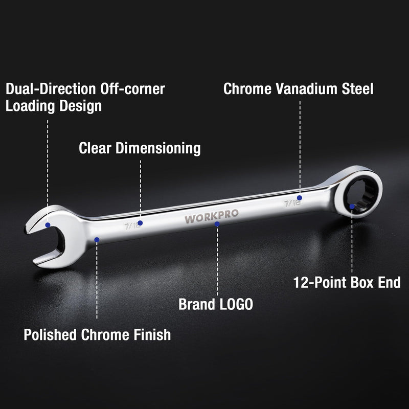 WORKPRO Multi-Size Ratcheting Wrench SAE, CR-V