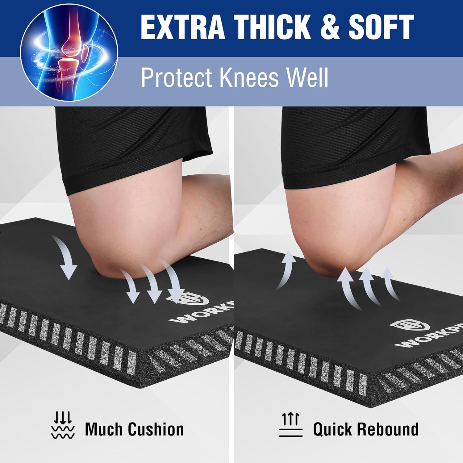 Black extra thick, soft kneeling pad for knee cushioning and quick rebound