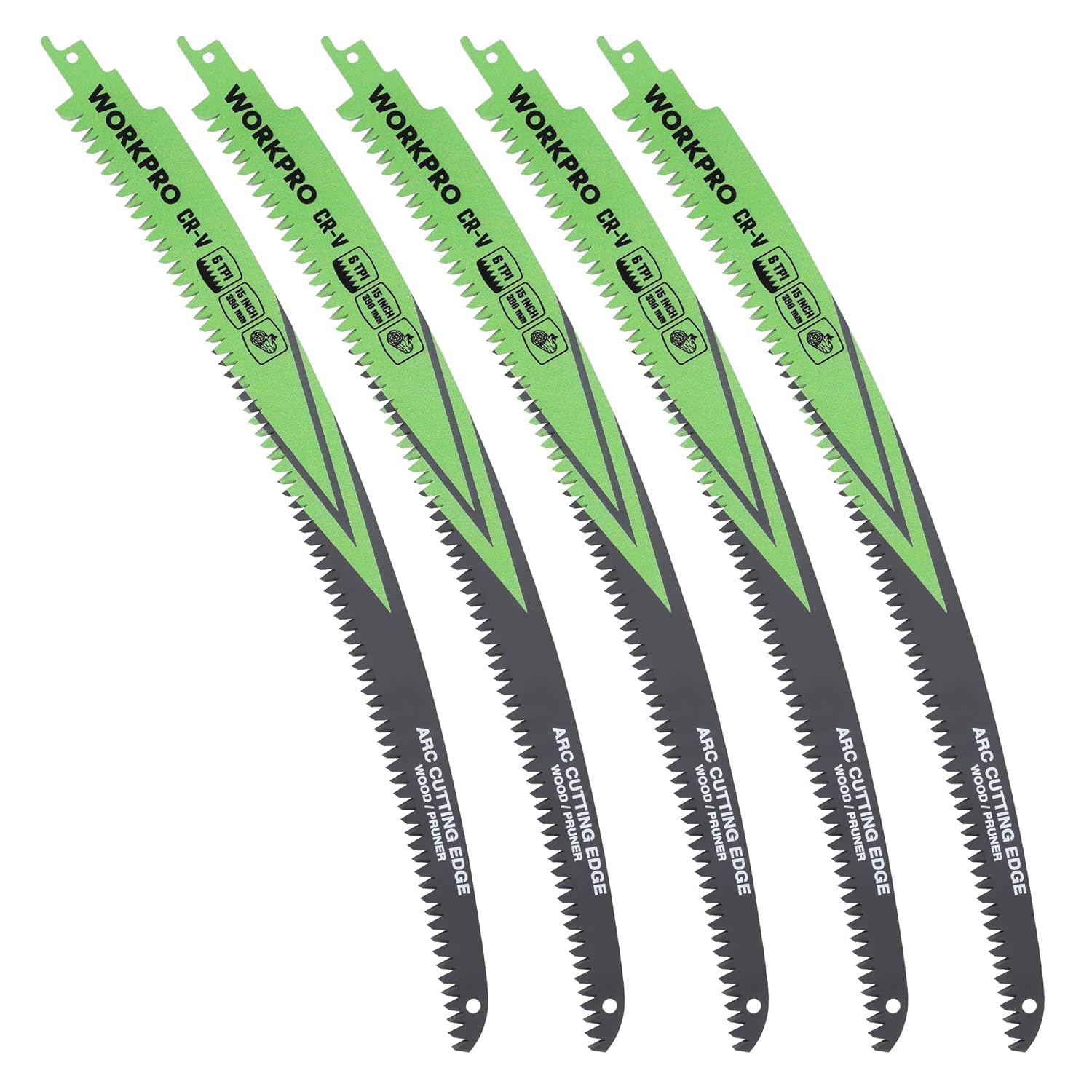 WORKPRO 15 in reciprocating saw blades, 6TPI arc edge for wood pruning, 5-pack