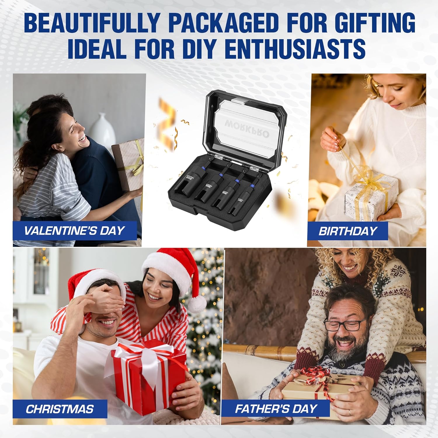 Black EVA case for wing nut driver set shown in gift-ready packaging