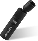 WORKPRO 5/8" Swivel Magnetic Spark Plug Socket 12-Point, 1mm Thin Wall, 360 Swivel, 3/8" Drive x 4", Black Phosphate Finish, Anti-Slip Knurled Grip