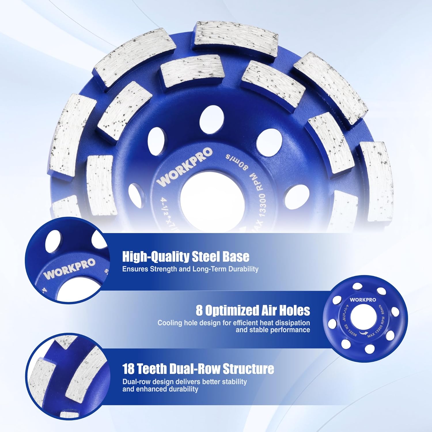 Diamond cup grinding wheel with air-hole pattern and white segmented rim