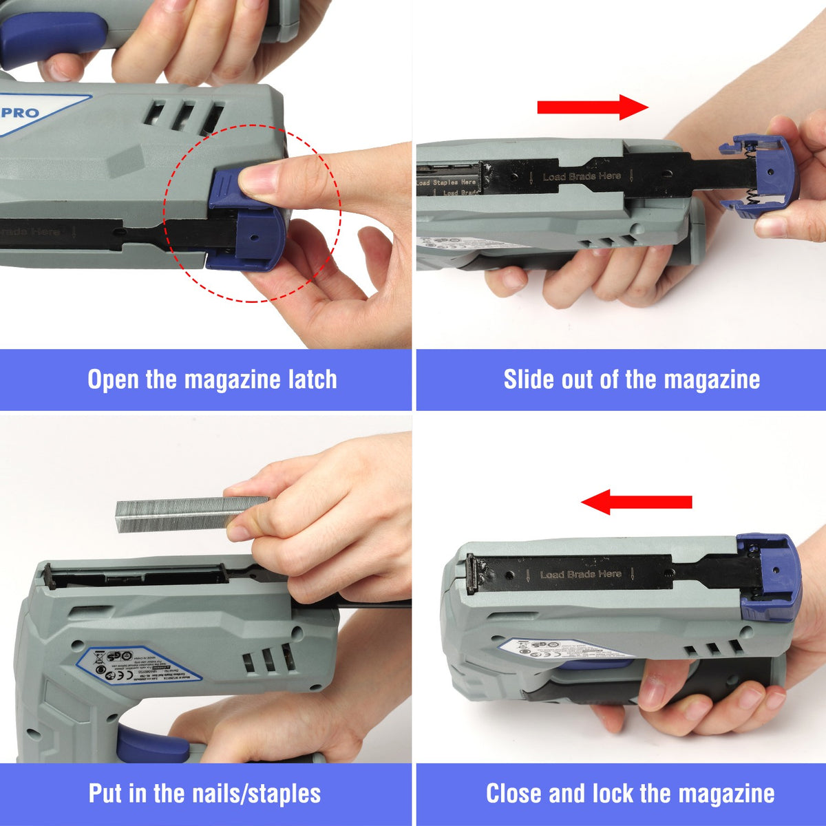 WORKPRO 3.6V Electric Staple Nail Gun with blue magazine latch, innovation quality and durable secure fit