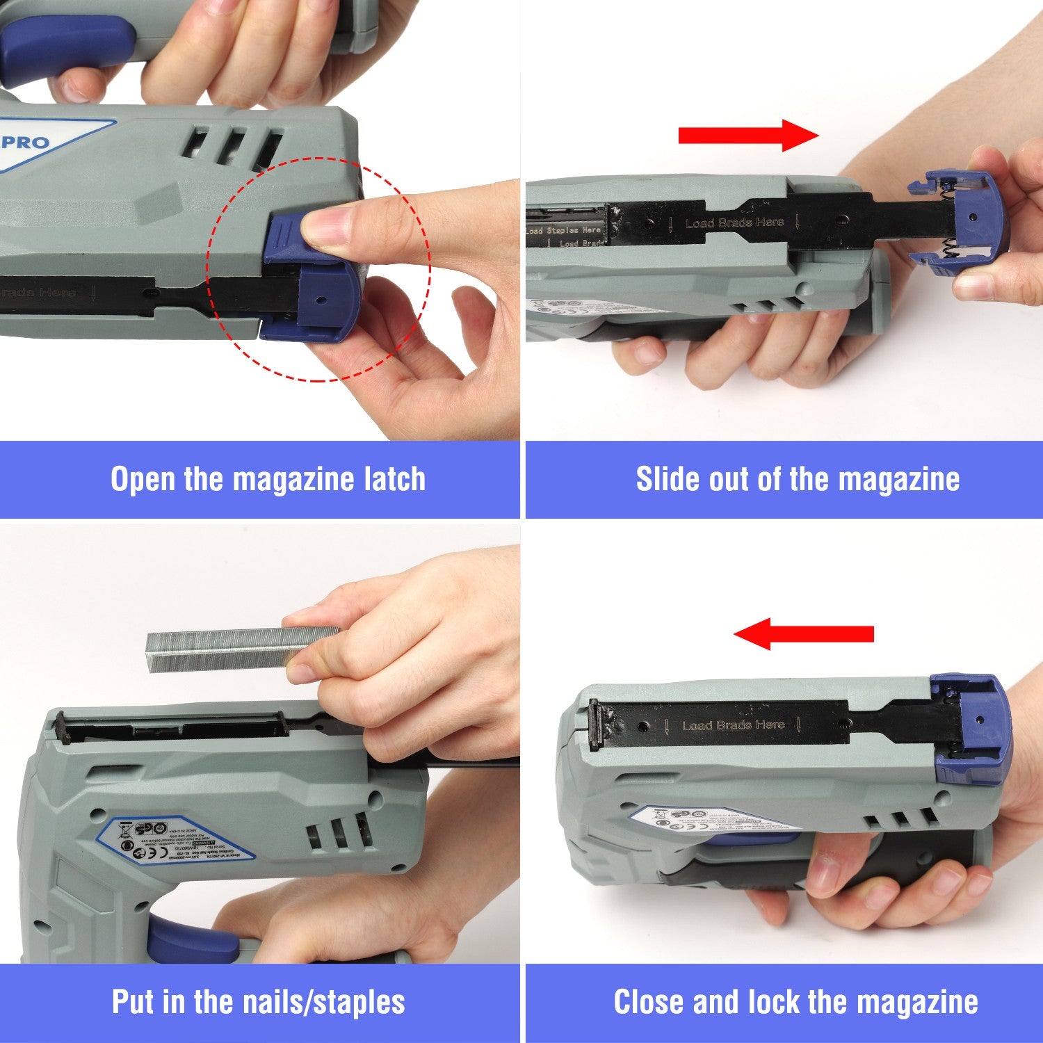 WORKPRO 3.6V Electric Staple Nail Gun with blue magazine latch, innovation quality and durable secure fit