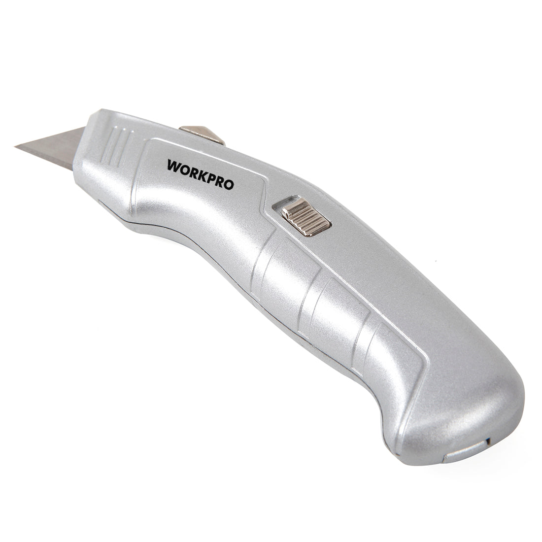 Retractable utility knife with blade storage, WORKPRO silver metal body