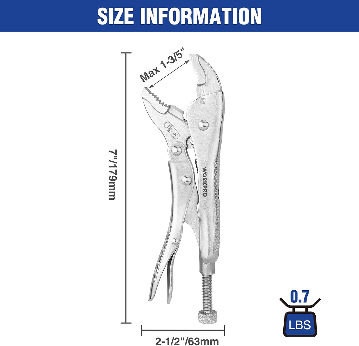 WORKPRO Locking Pliers, 7-inch Curved Jaw Vice Grips pliers | Chromium-Vanadium Steel Locking Pliers with Wire Cutter, Locking Adjustable Vise Grips for Clamping Twisting Welding