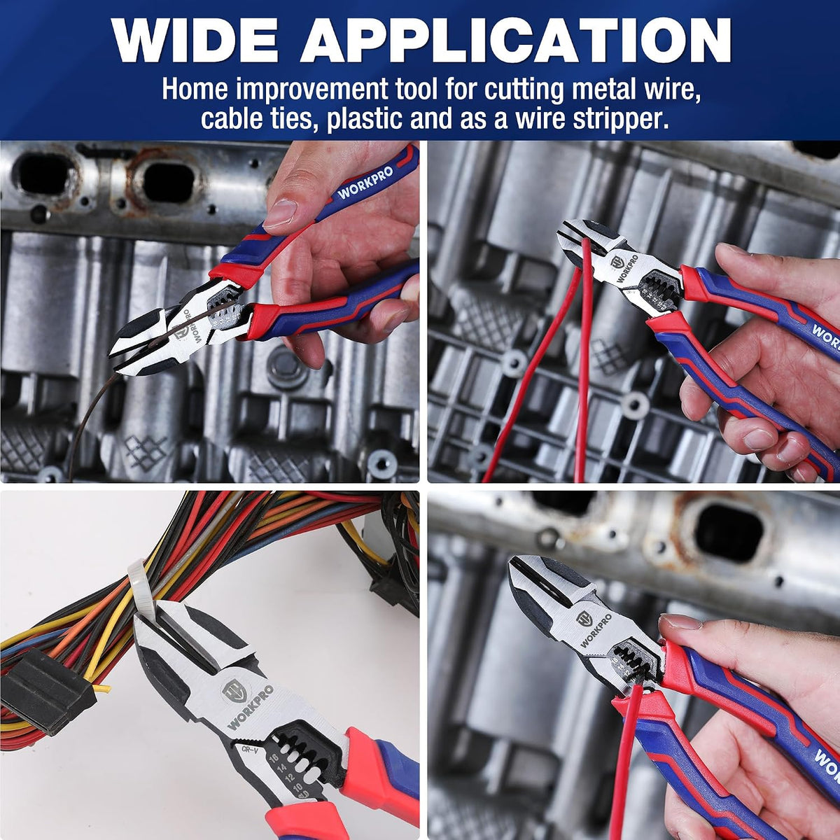 WORKPRO 2-in-1 Diagonal Cutting Pliers with Wire Stripper, 7.5 Inch CRV Steel Wire Cutters with Comfort Grip Handles, Heavy Duty Side-Cutting Pliers for Electricians and Homes, Christmas Gift