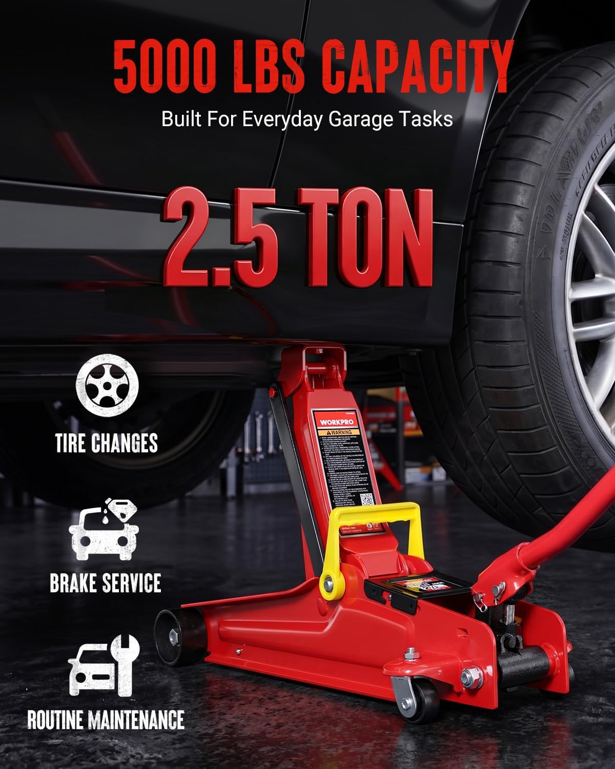 WORKPRO 2.5 Ton Hydraulic Trolley Floor Jack, Heavy Duty Steel Car Jack