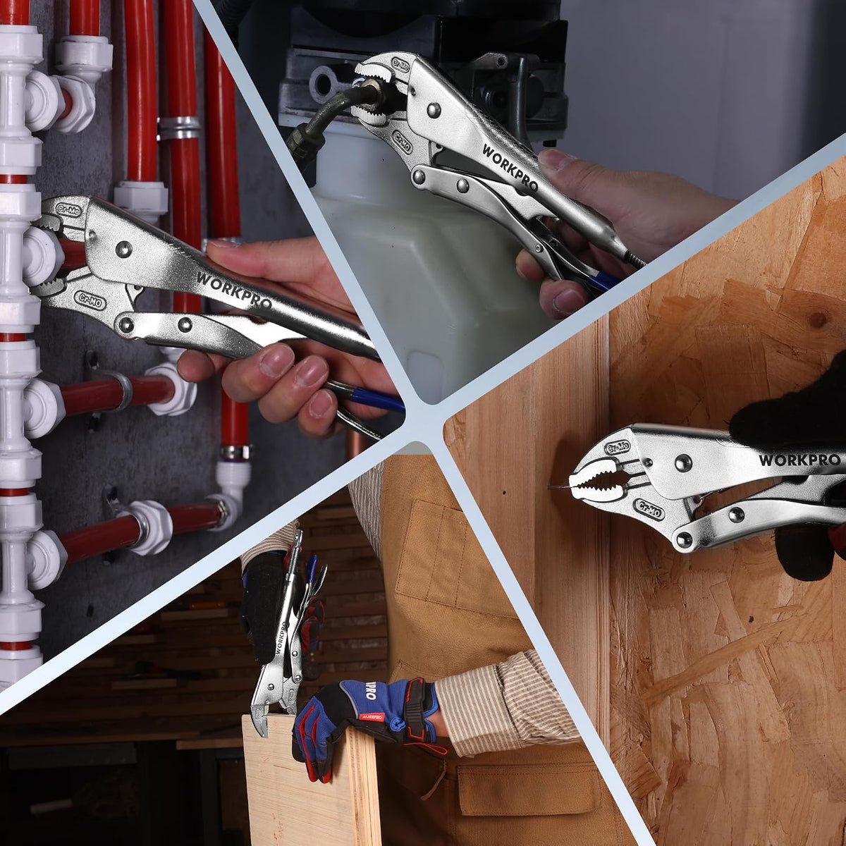 WORKPRO 10" Curved Jaw Locking Pliers with Screw Extractor, CR-MO Steel Construction with Perforated Screw, Multipurpose Clamping Tool for Automotive, Welding, and Home DIY