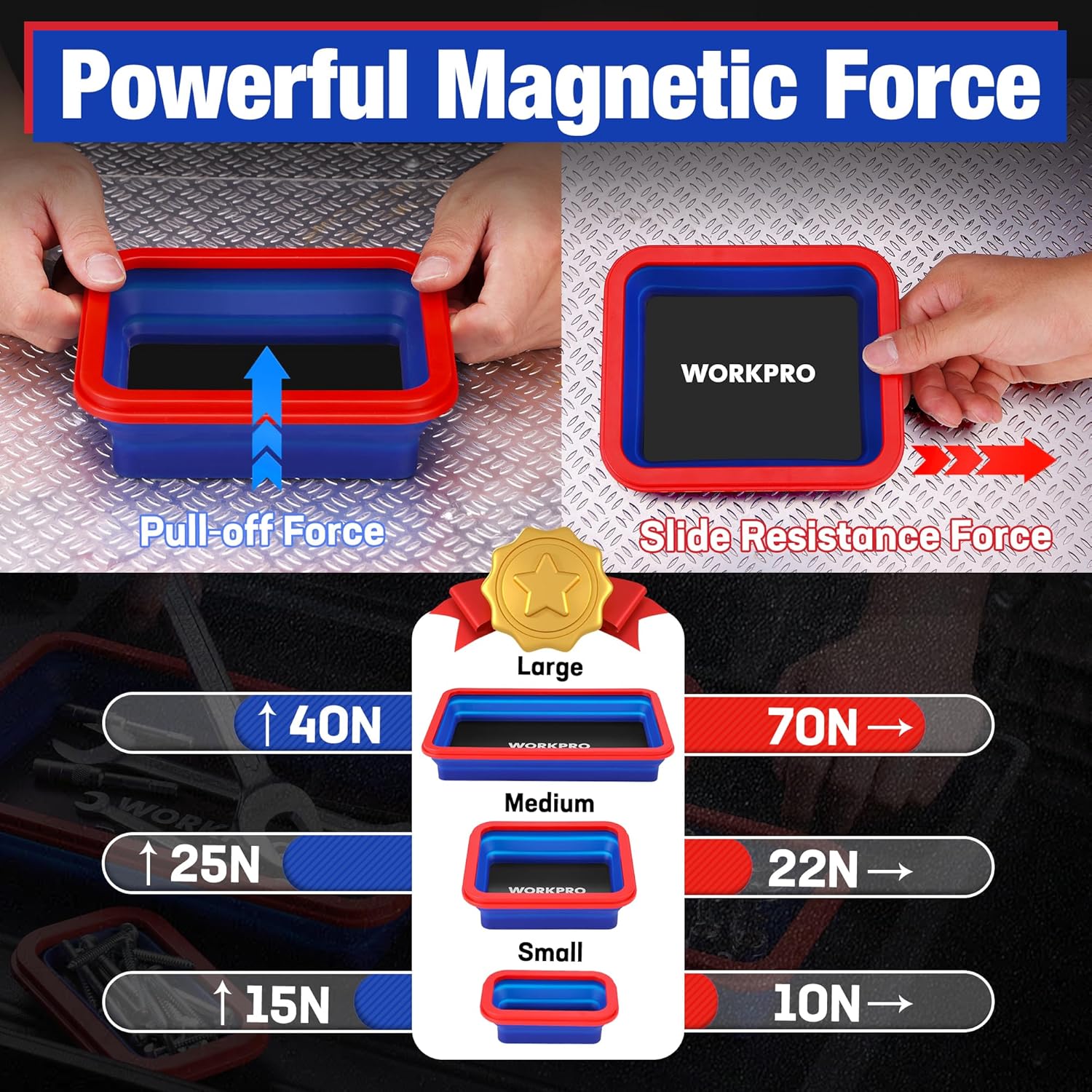Red and blue magnetic tray set with strong pull-off and slide resistance