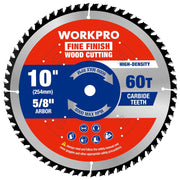 10-inch circular saw blade, 60T carbide teeth, 5/8 in arbor, thin-kerf fine finish