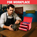 WORKPRO Metal Mini Tool Box, Top Tool Chest containing Two Drawers with Ball Bearing Slides, PVC Drawer Liners and PP Feet Pads, Durable Cold Rolled Steel Small Toolbox for Multi-Purpose Storage